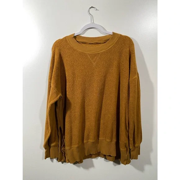 Aerie Cozy Good Vibes Oversized Sweatshirt in Mustard Yellow Size Large - Picture 2 of 8